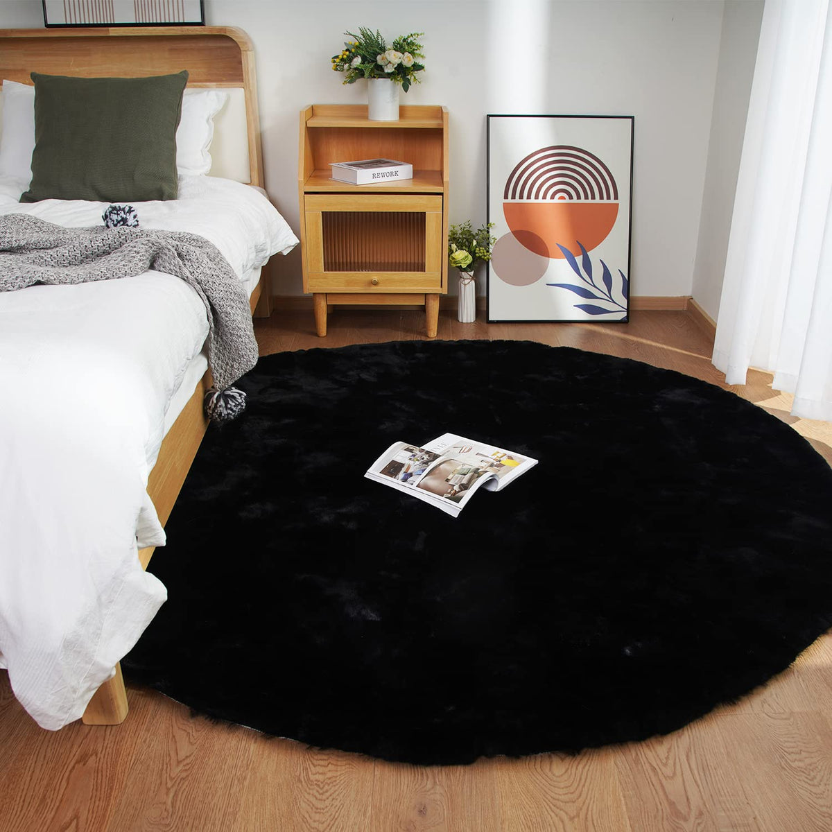 Ghouse White 8x10 Area Rug Fluffy Faux Rabbit Fur Rug White Plush Shag Rug for Living Room Bedroom, Playing Room, Nursery Room