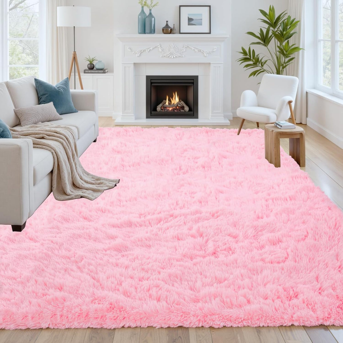 8x10 Fluffy Shag Area Rugs for Living Room Bedroom: Soft Carpet Gray Camel