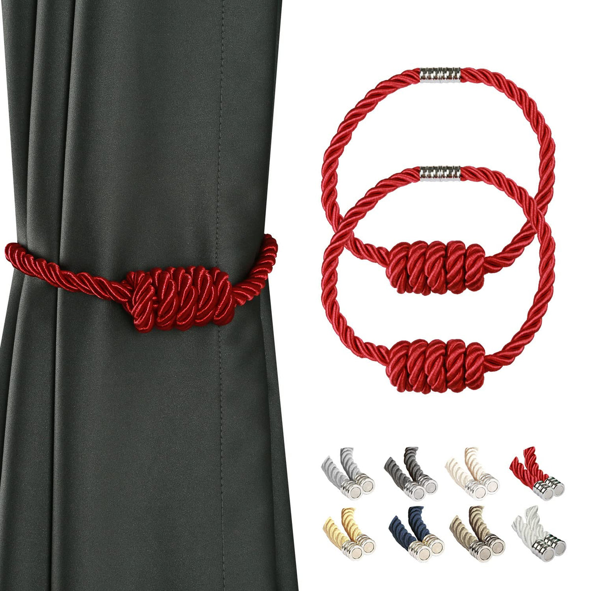 BEL AVENIR Magnetic Jute Curtain Tiebacks 2 Pack Hand-Woven Curtain Ties