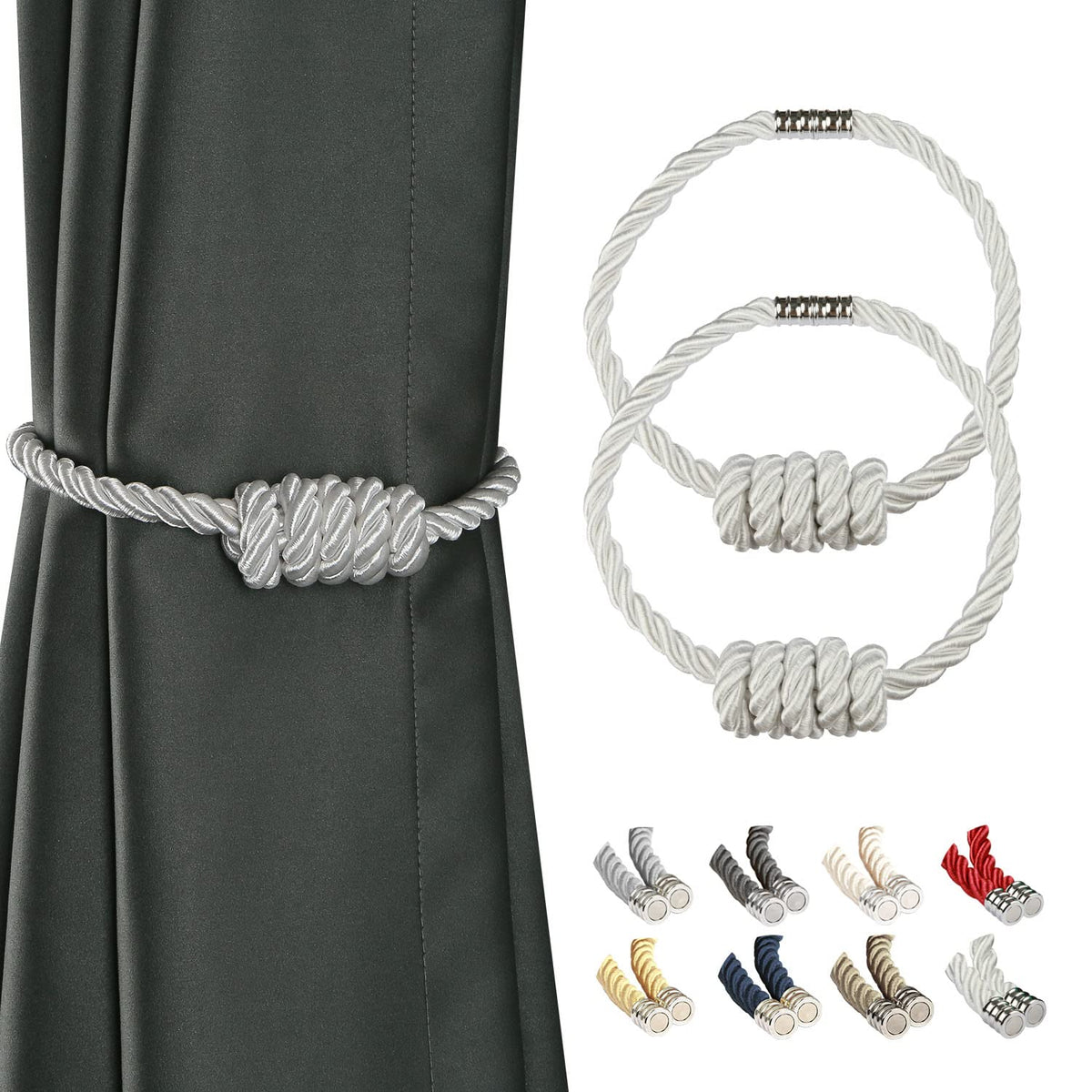 BEL AVENIR Magnetic Jute Curtain Tiebacks 2 Pack Hand-Woven Curtain Ties