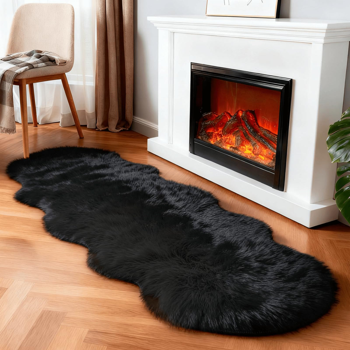 linmopm Faux Fur Sheepskin Fluffy Shag Fuzzy Rug, White, 2x6 ft Runner