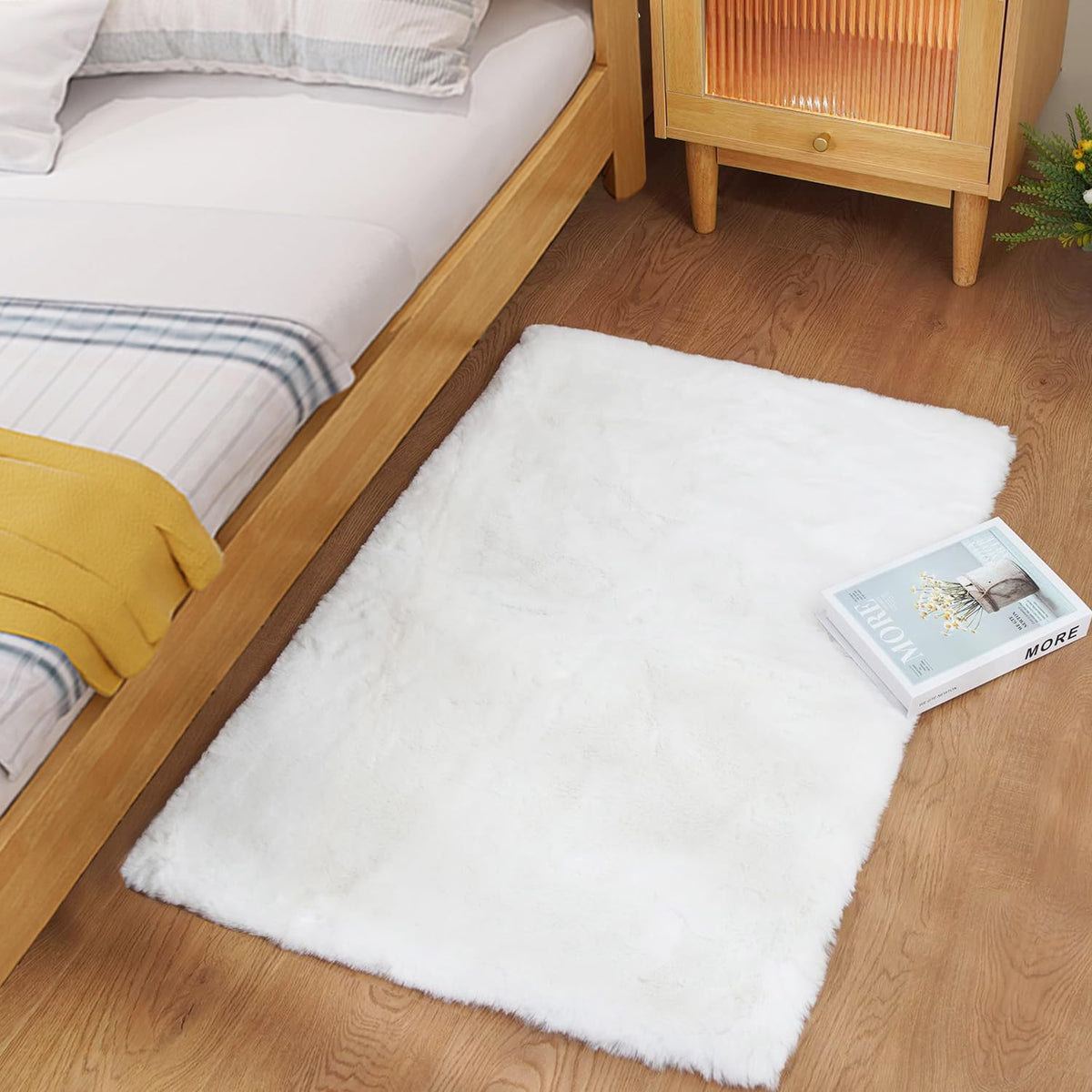 Ghouse White 8x10 Area Rug Fluffy Faux Rabbit Fur Rug White Plush Shag Rug for Living Room Bedroom, Playing Room, Nursery Room