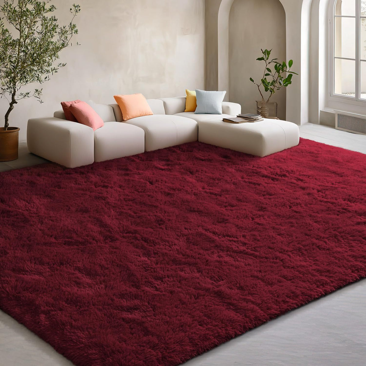 EVOIONOS Pink Round Rug for Bedroom, 4x4 Ft Fluffy Soft Circle Area Rugs for Living Room, Plush Shaggy Circular Carpet for Indoor Floor Bedside Girls Nursery, Machine-Washable Home Decor Aesthetic