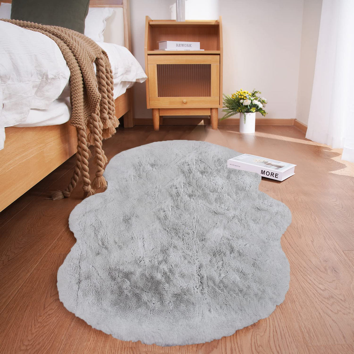 Ghouse White 8x10 Area Rug Fluffy Faux Rabbit Fur Rug White Plush Shag Rug for Living Room Bedroom, Playing Room, Nursery Room