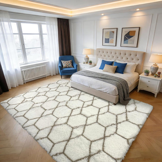 8x10 Fluffy Area Rugs for Living Room,Geometric Shag Area Rug for Bedroom