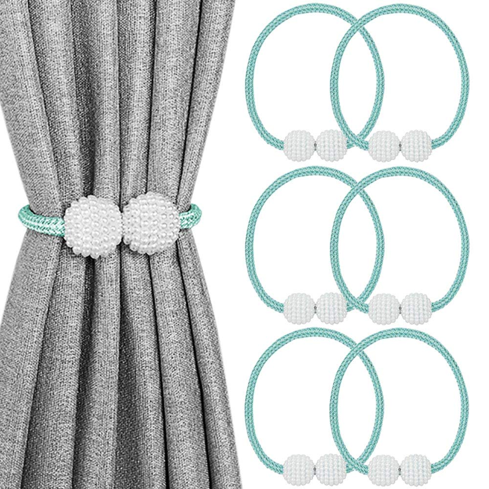 MELALUXE 6 Pack Magnetic Curtain Tiebacks, Decorative Curtain Holdbacks for Window Décor (Grey)