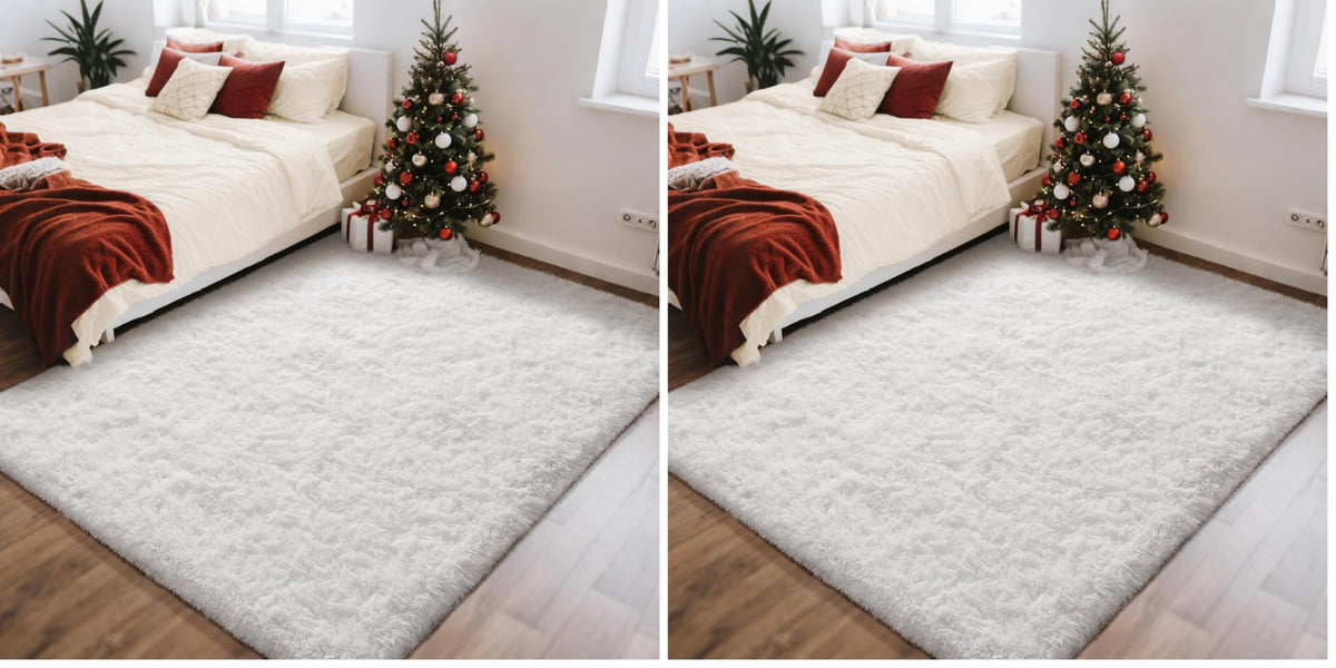 Ophanie 8x10 Area Rugs for Living Room, Washable Non-Slip Fluffy Soft Large Shag Bedroom Carpet, Ivory Big Indoor Nursery Rug, Carpets for Boy and Girls Room Dorm Decor with Over 99 pcs Pile fibers