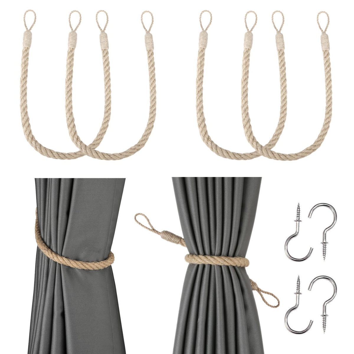 BEL AVENIR Curtain Tiebacks Ropes Tie-Backs,Handmade Holdbacks(Gold,2P)