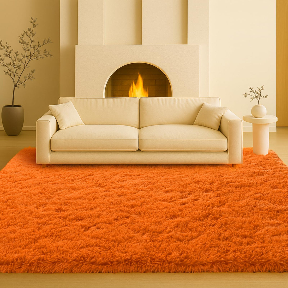 8x10 Beige Fluffy Shag Area Rug, Non-Slip Soft Carpet for Home