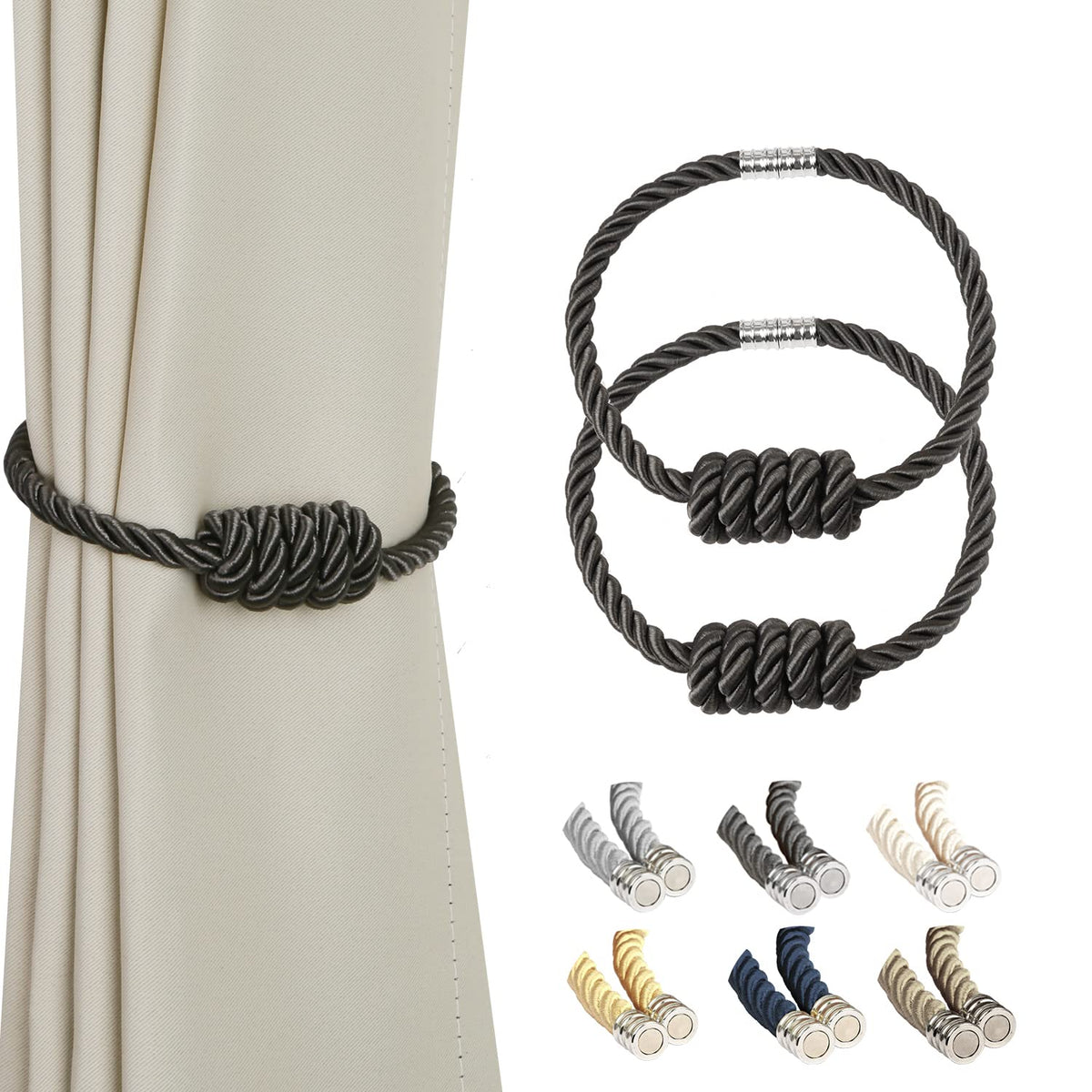BEL AVENIR Magnetic Jute Curtain Tiebacks 2 Pack Hand-Woven Curtain Ties