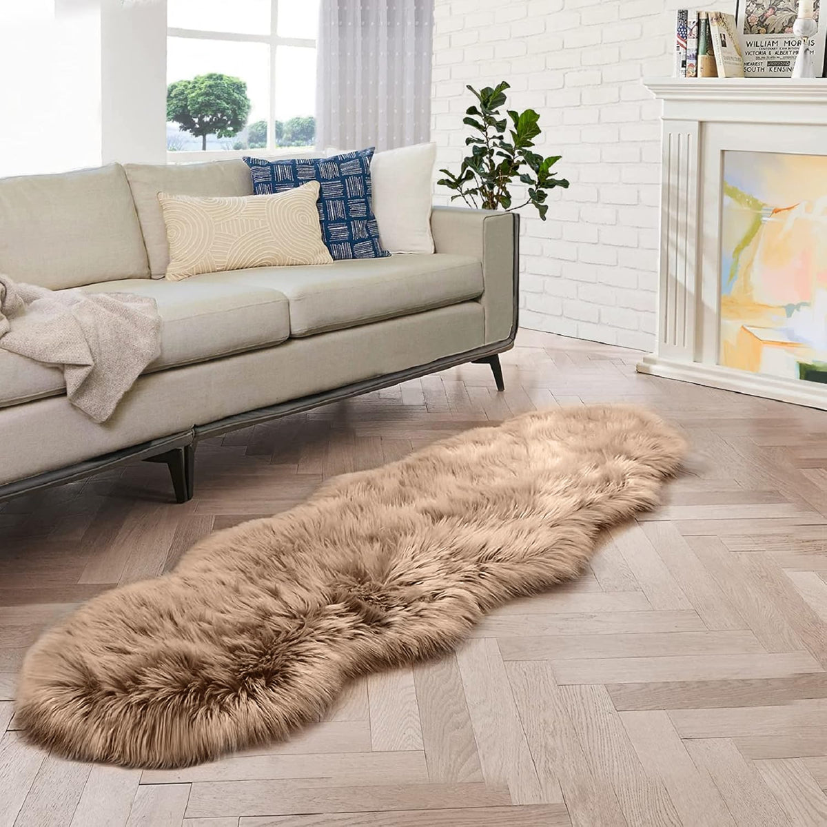 ORINOVA Beige Shag Faux Sheepskin Washable 4X6 Fur Rug for Living Room Bedroom Fluffy Furry Area Rug Rectangle Nursery Decor Rug