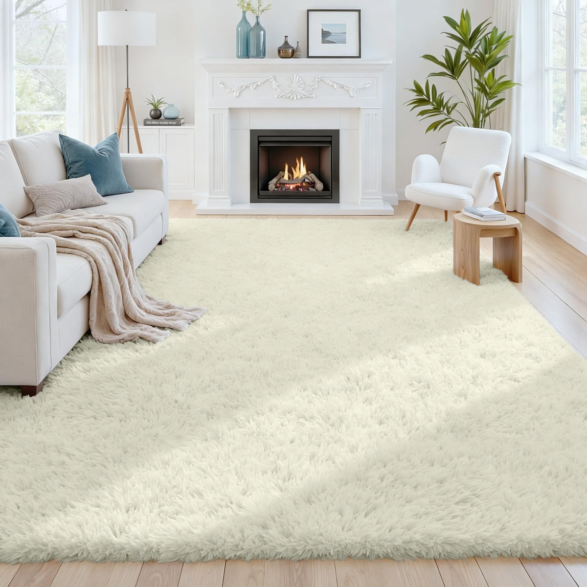 8x10 Fluffy Shag Area Rugs for Living Room Bedroom: Soft Carpet Gray Camel