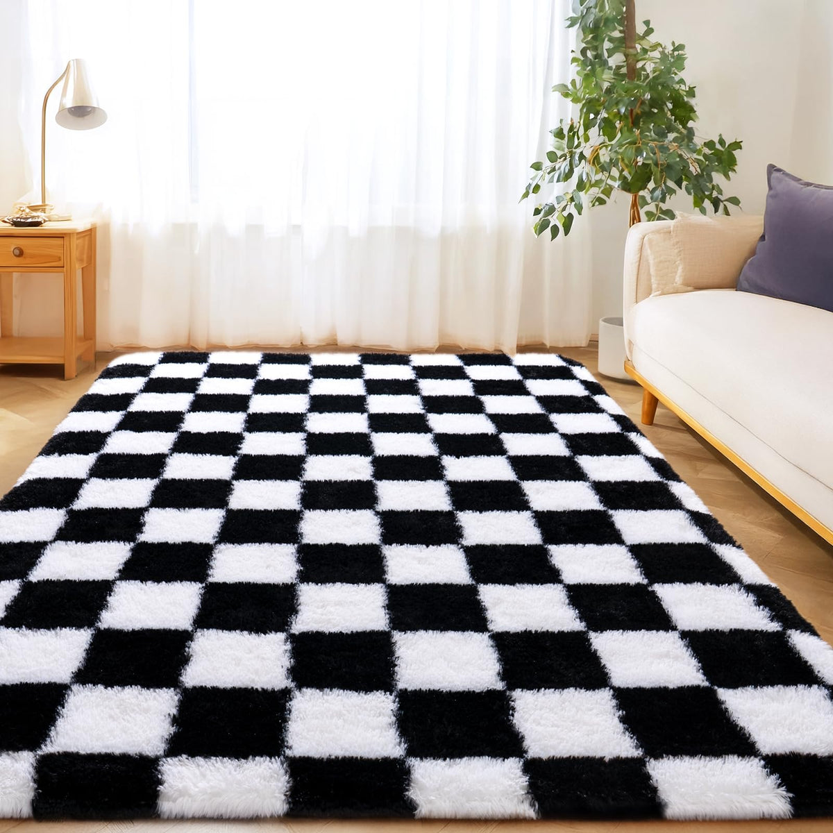 8x10 Area Rugs for Living Room, Cream White Soft Fuzzy Large Shaggy Rug