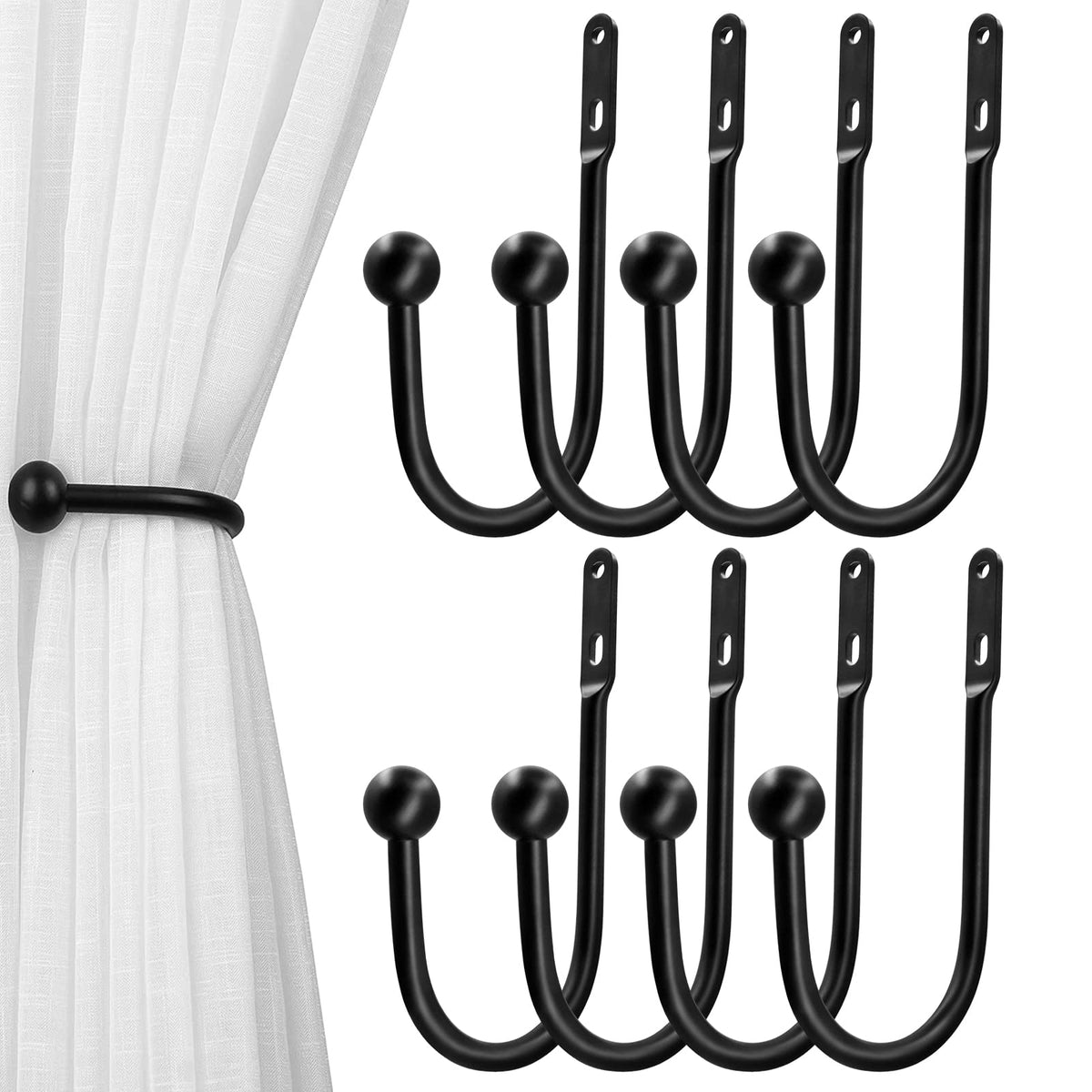 VRSS 6" L x 3" W Wall Mount Curtain Tiebacks Drapery Holdbacks White, 4Pcs