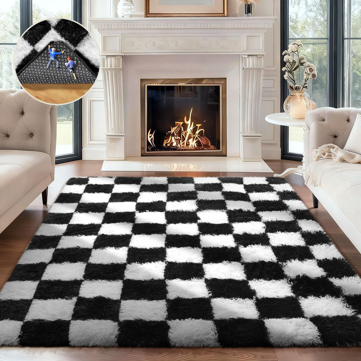 Ophanie 8x10 Area Rugs for Living Room, Washable Non-Slip Fluffy Soft Large Shag Bedroom Carpet, Ivory Big Indoor Nursery Rug, Carpets for Boy and Girls Room Dorm Decor with Over 99 pcs Pile fibers