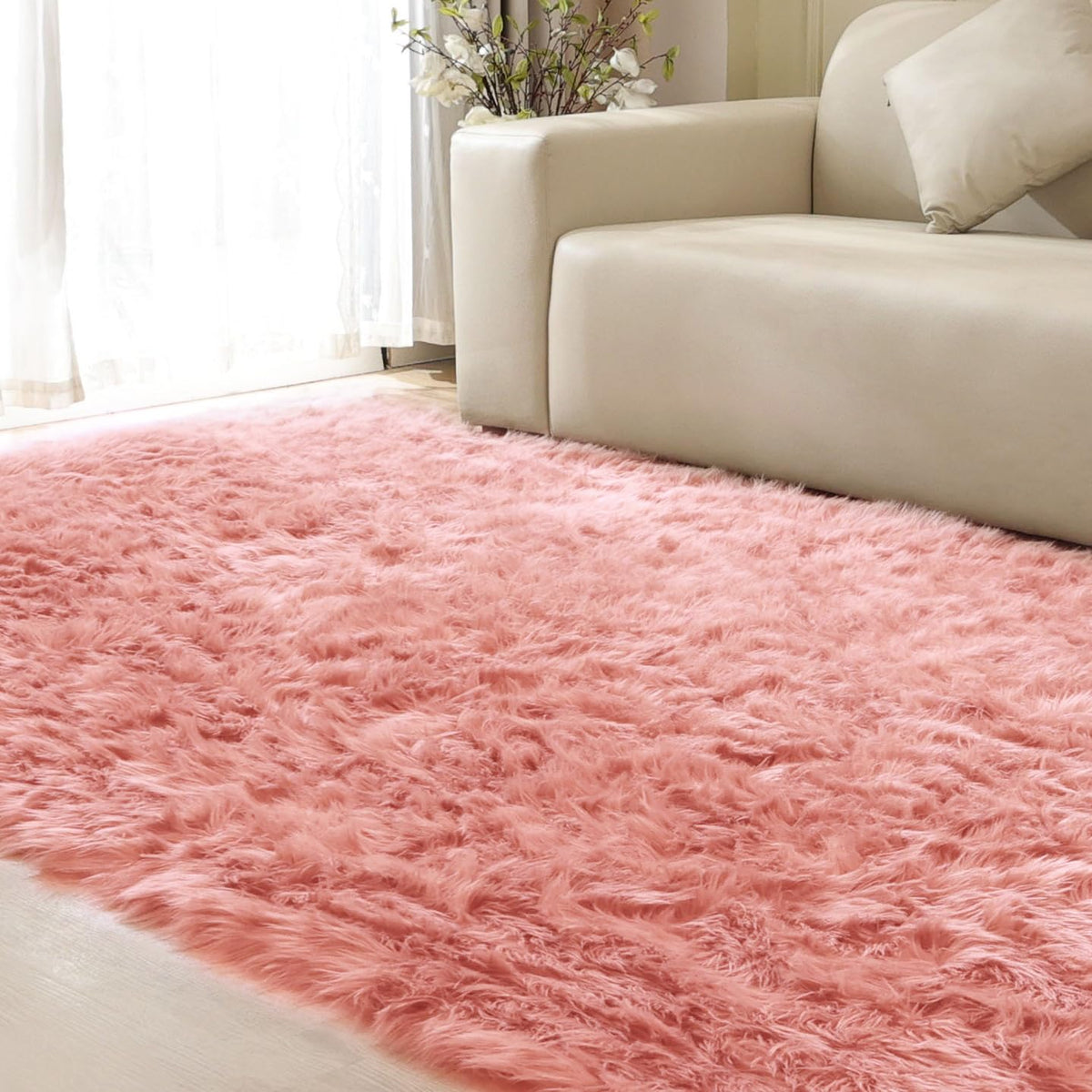 ORINOVA Beige Shag Faux Sheepskin Washable 4X6 Fur Rug for Living Room Bedroom Fluffy Furry Area Rug Rectangle Nursery Decor Rug
