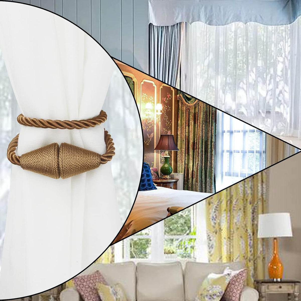 Magnetic Curtain Tiebacks Rope Decorative Holdbacks for Drapes Nieffeiy