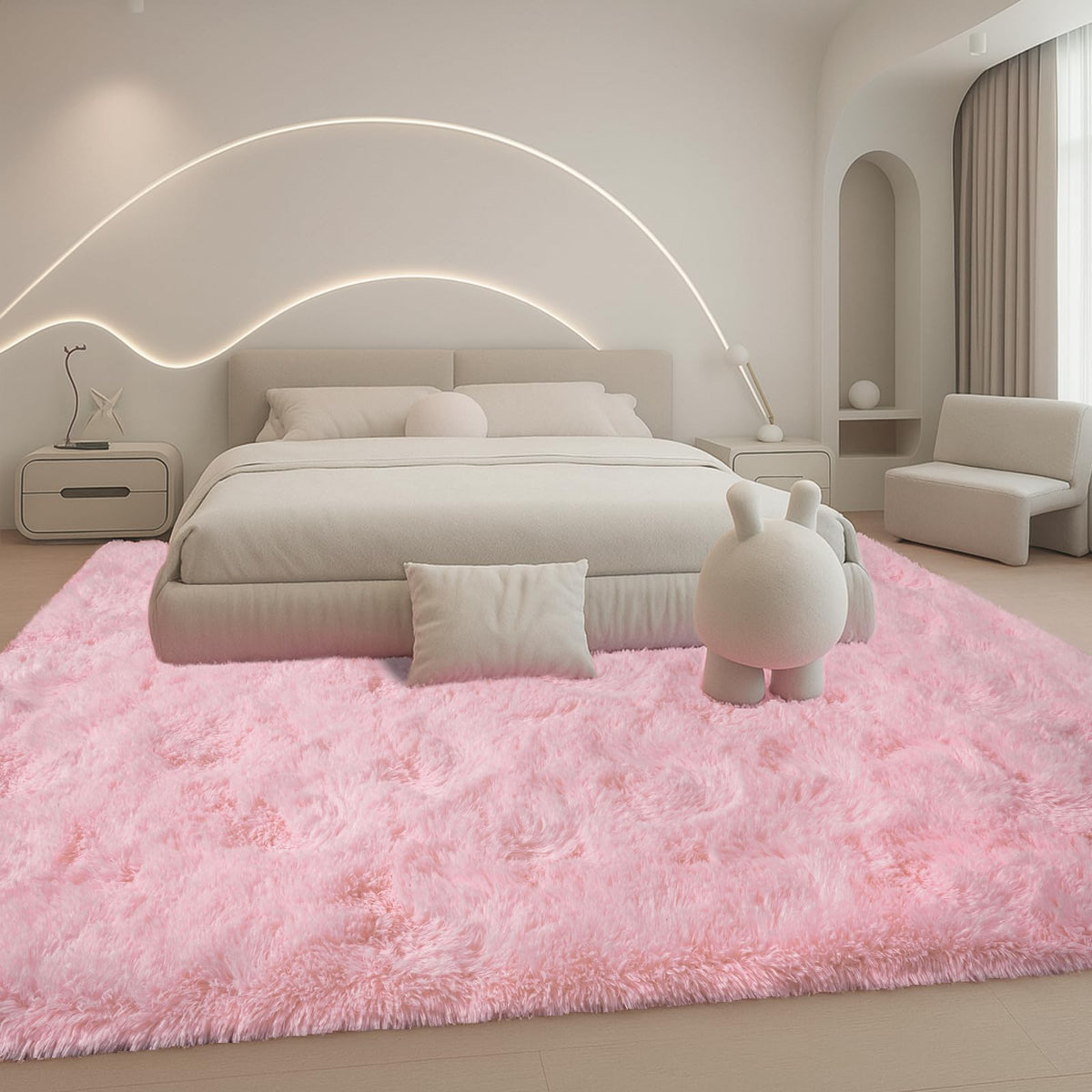 8x10 Beige Fluffy Shag Area Rug, Non-Slip Soft Carpet for Home