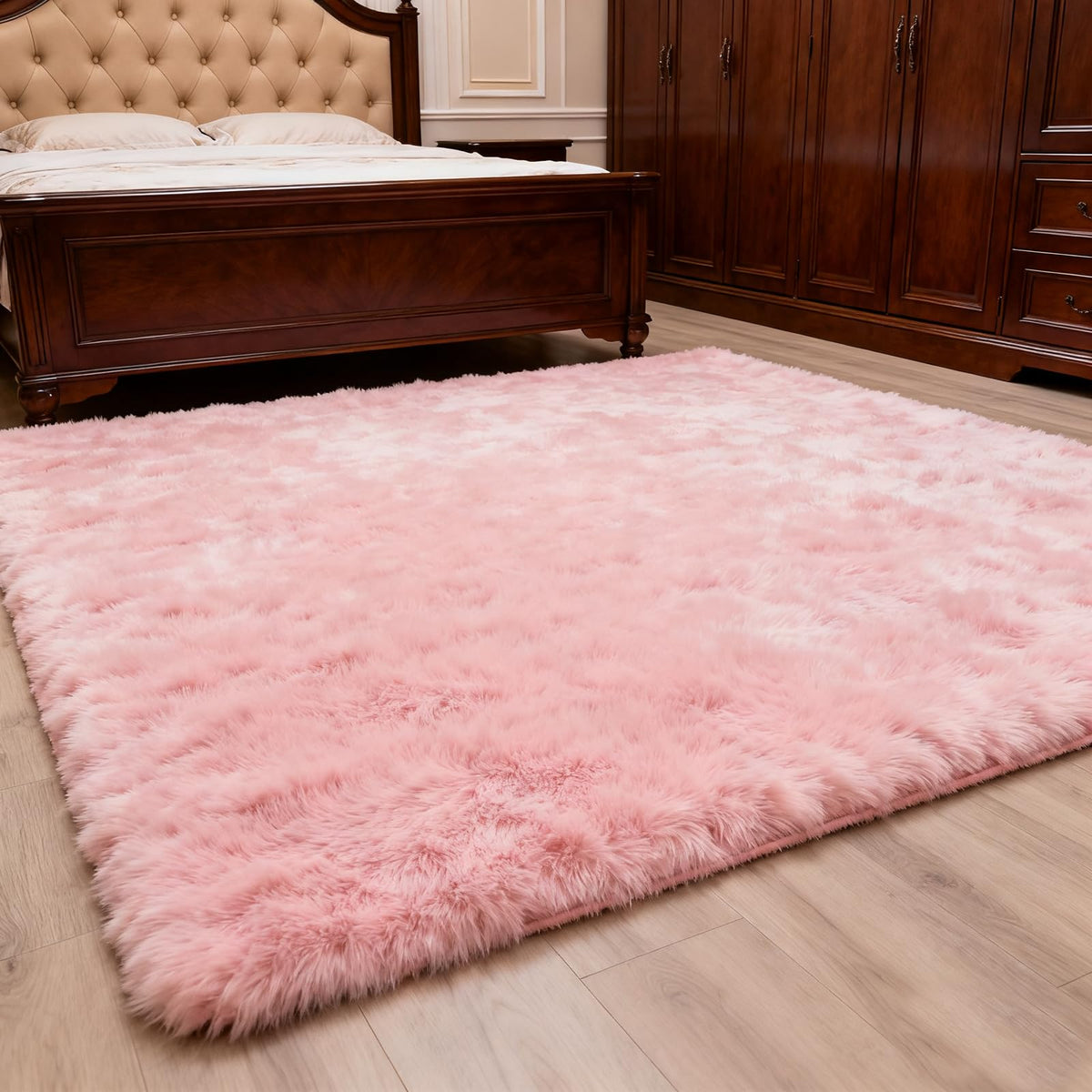 8x10 ft Area Rugs for Living Room Bedroom, Beige Tie-dye Non-Slip Soft Fluffy Shag Carpet, Large Bedside Indoor Floor Area Rug for Kids Girls and Boys, Dorms, Nursery Rooms, Home Decor Aesthetic