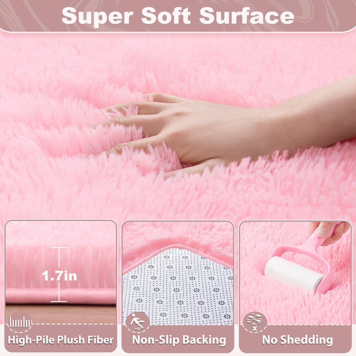 EVOIONOS Pink Round Rug for Bedroom, 4x4 Ft Fluffy Soft Circle Area Rugs for Living Room, Plush Shaggy Circular Carpet for Indoor Floor Bedside Girls Nursery, Machine-Washable Home Decor Aesthetic