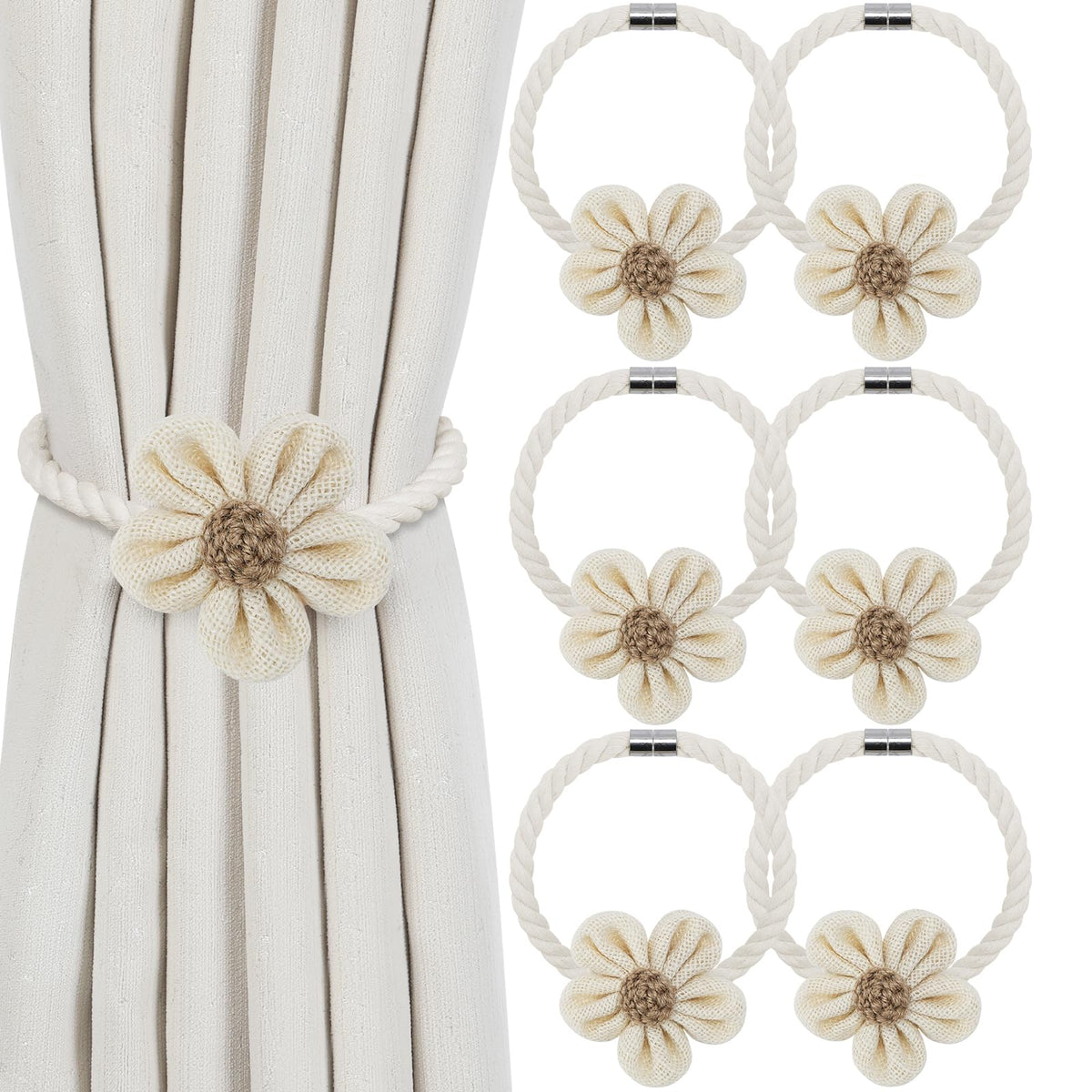 KLOGTSIND Flower Curtain Tiebacks, Decorative Curtain Holdbacks No Drill