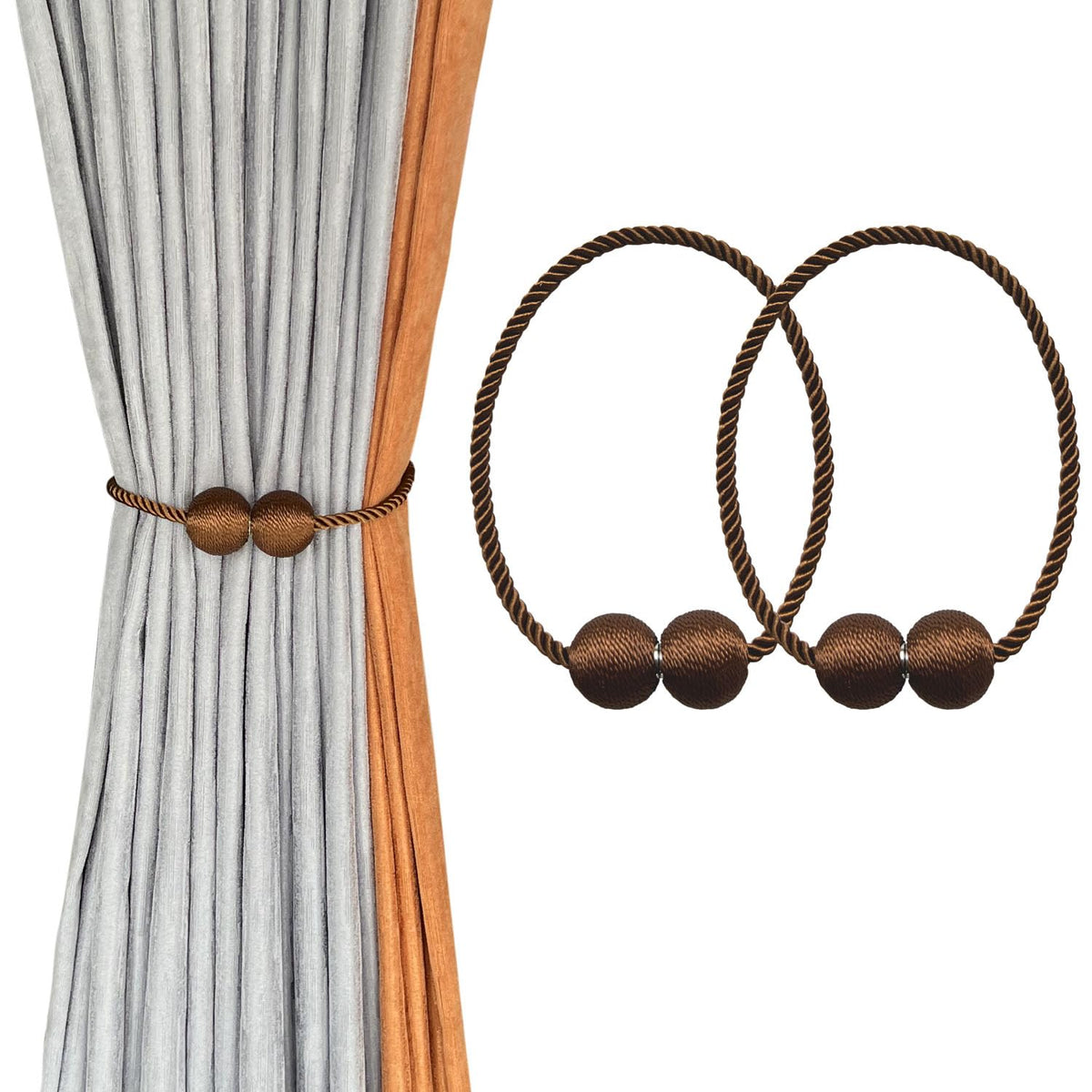 MELALUXE 6 Pack Magnetic Curtain Tiebacks, Decorative Curtain Holdbacks for Window Décor (Grey)