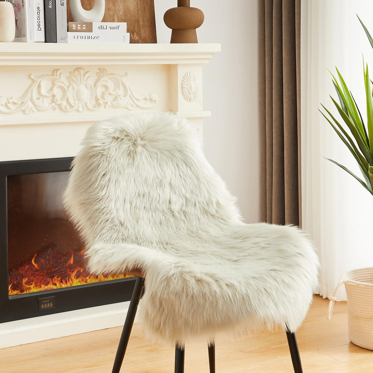 AMTOVO Faux Sheepskin Rug, Beige Ultra Soft Fluffy Shag Area Rug, 2 x 6 ft Faux Fur Rug for Bedroom Sofa Throw Cushion Room Decor, Sheepskin