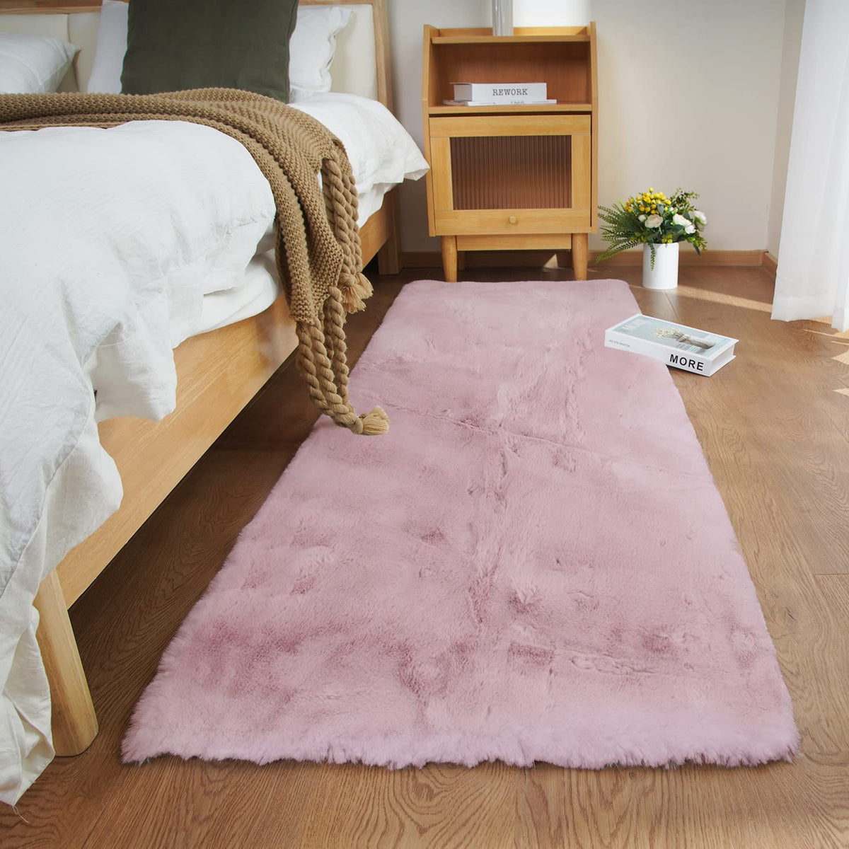 Ghouse White 8x10 Area Rug Fluffy Faux Rabbit Fur Rug White Plush Shag Rug for Living Room Bedroom, Playing Room, Nursery Room