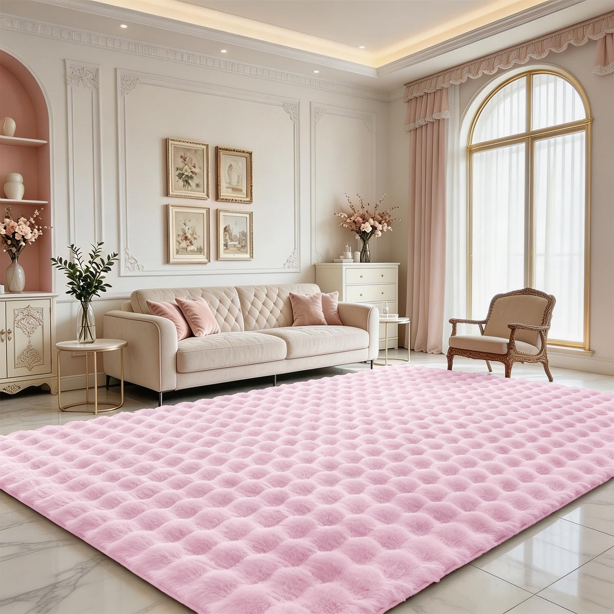 Creamy White Rabbit Plush Rug 8'x10', Fluffy Faux Fur Shaggy Area Rug for Nursery, Kids Room Decor, Soft Fuzzy Carpet for Living Room, Bedroom, Teen Girls Room