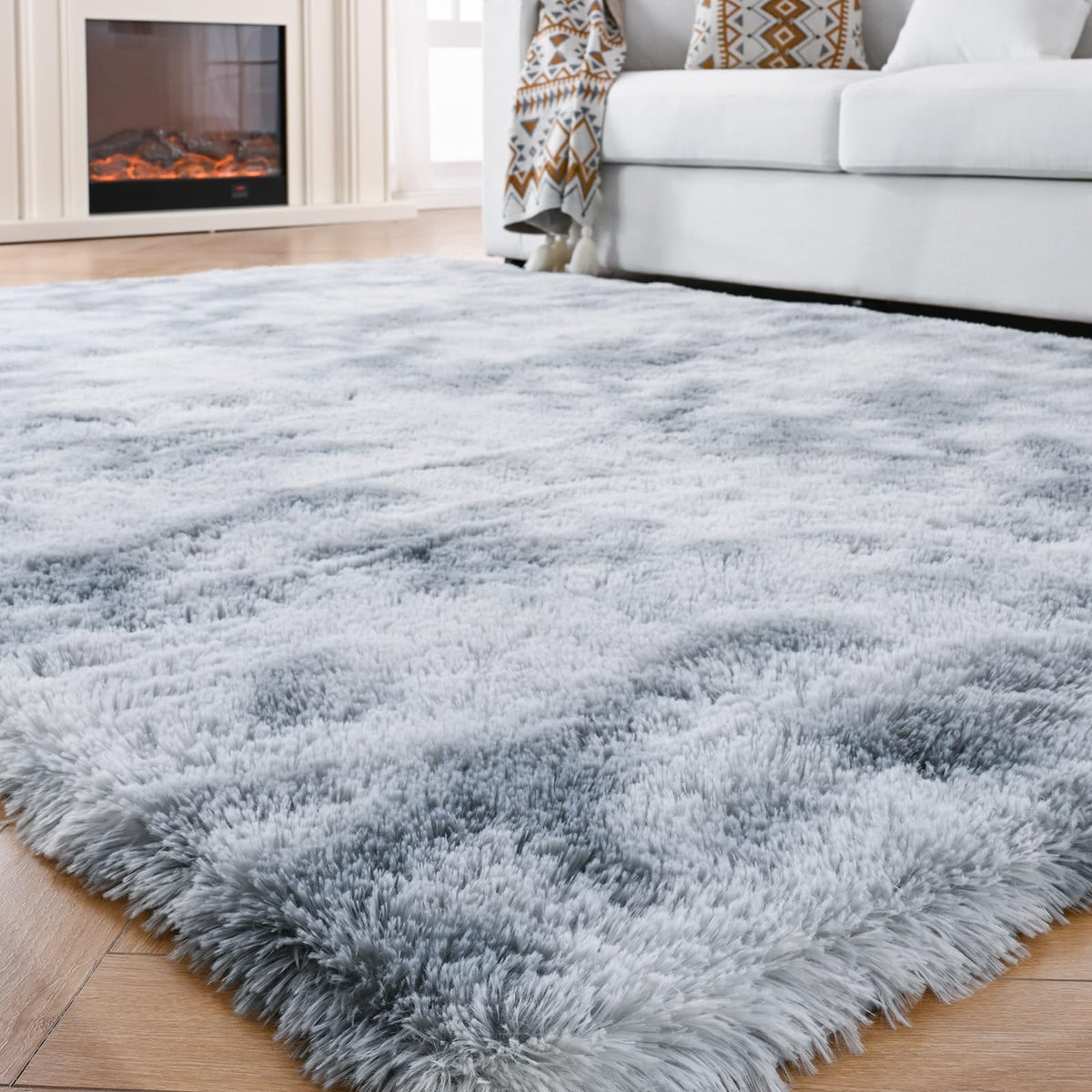 Grey Shag Rug for Living Room 6x9 - Soft Fluffy Plush Area Carpet