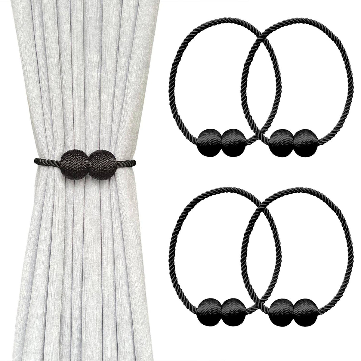 MELALUXE 6 Pack Magnetic Curtain Tiebacks, Decorative Curtain Holdbacks for Window Décor (Grey)