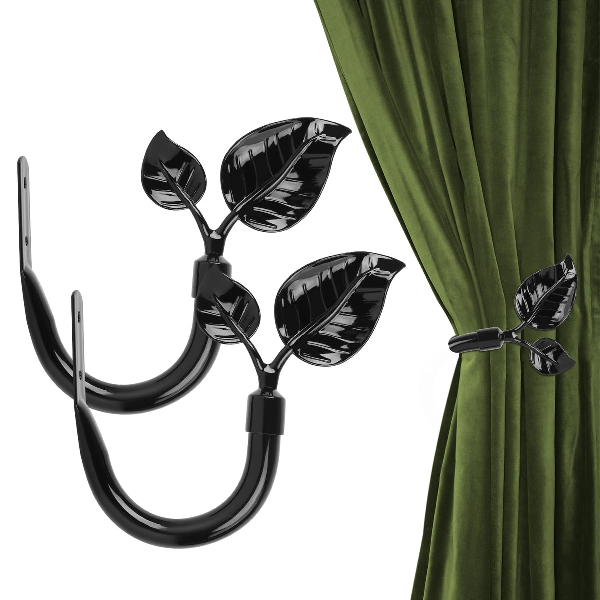 HIKMLK Leaf Shaped Curtain Tieback Holdbacks 2pcs, Handmade Metal Curtain Side Holders for Wall, Curtain Hook Pull Backs for Drapes Window Decoration