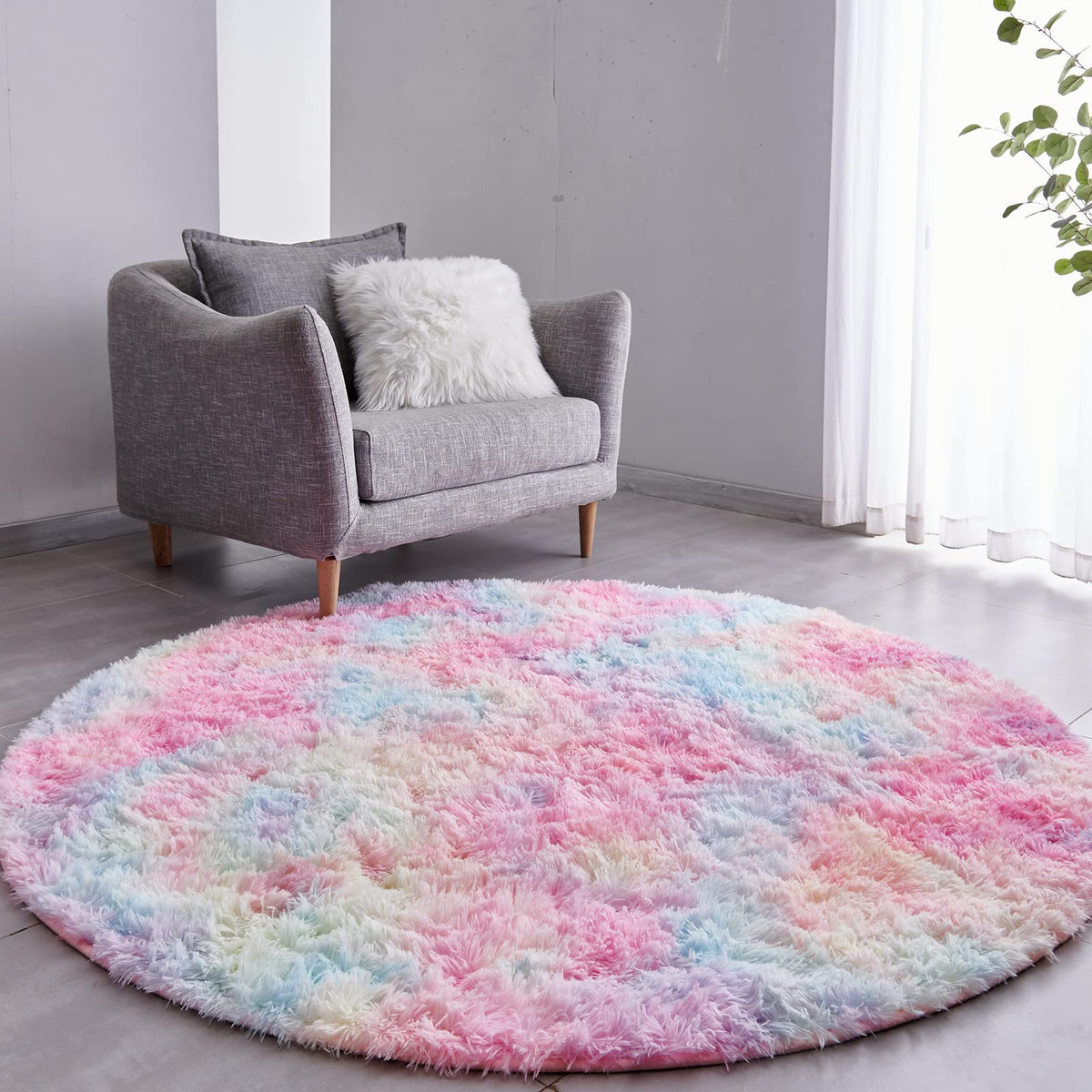 FJZFING Grass Green Round Rug Ultra-Soft Plush Modern 5x5 Circle Area Rug for Kid's Bedroom, Fluffy Shag Circular Rug for Nursery Room, Cute Grass Green Carpet for Teen's Room