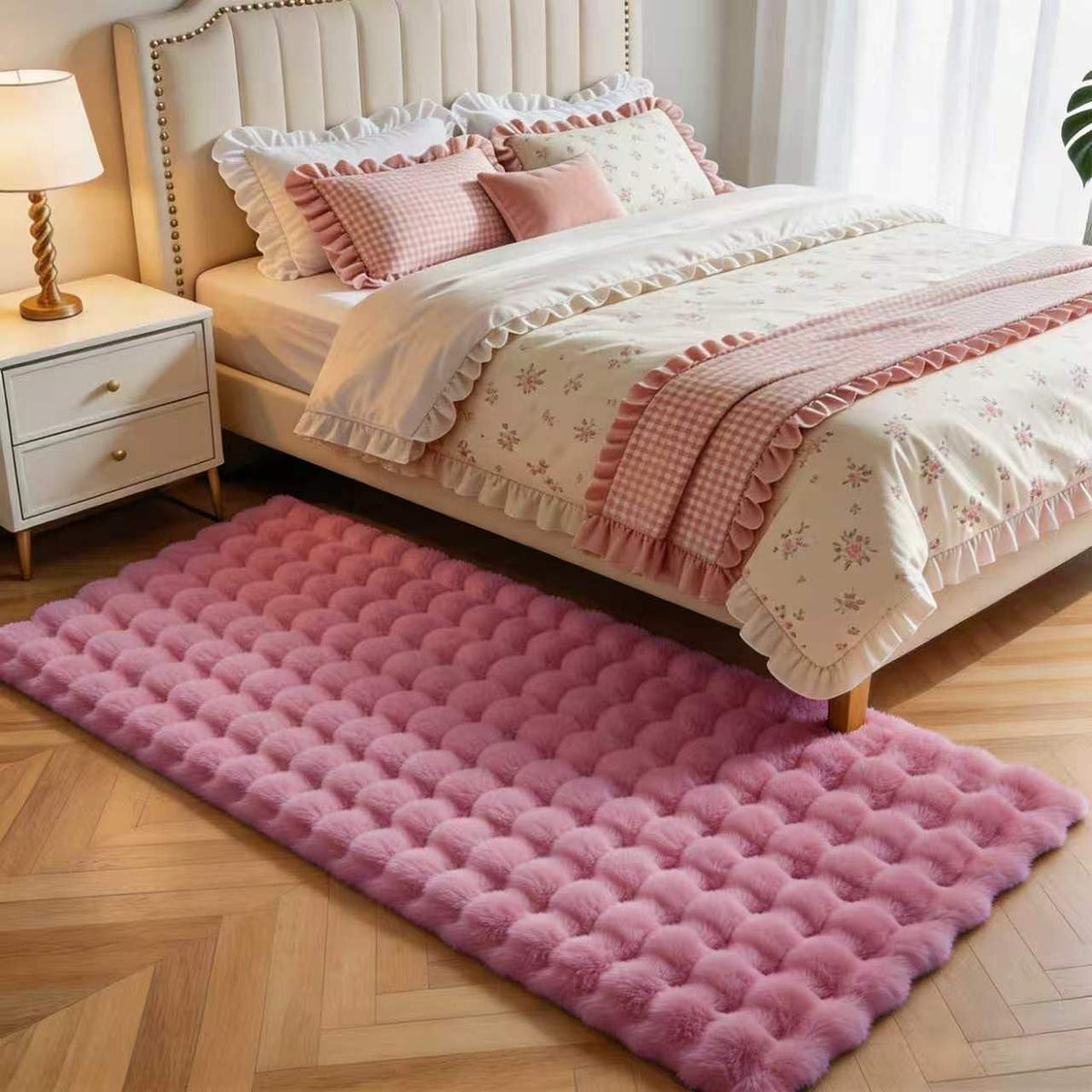 Creamy White Rabbit Plush Rug 8'x10', Fluffy Faux Fur Shaggy Area Rug for Nursery, Kids Room Decor, Soft Fuzzy Carpet for Living Room, Bedroom, Teen Girls Room