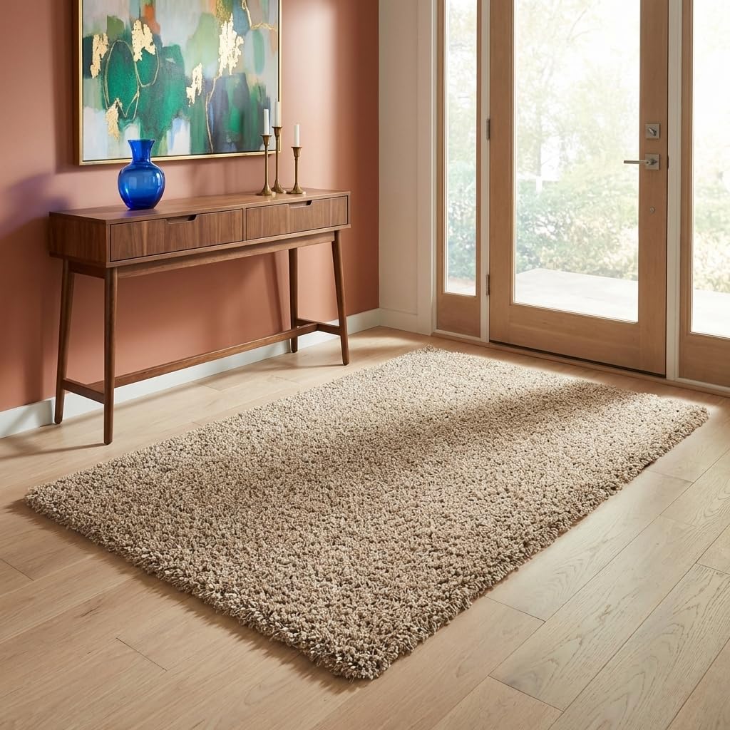 Unique Loom Solid Shag Collection Area Rug (8' x 10' Rectangle, Sandy Brown)