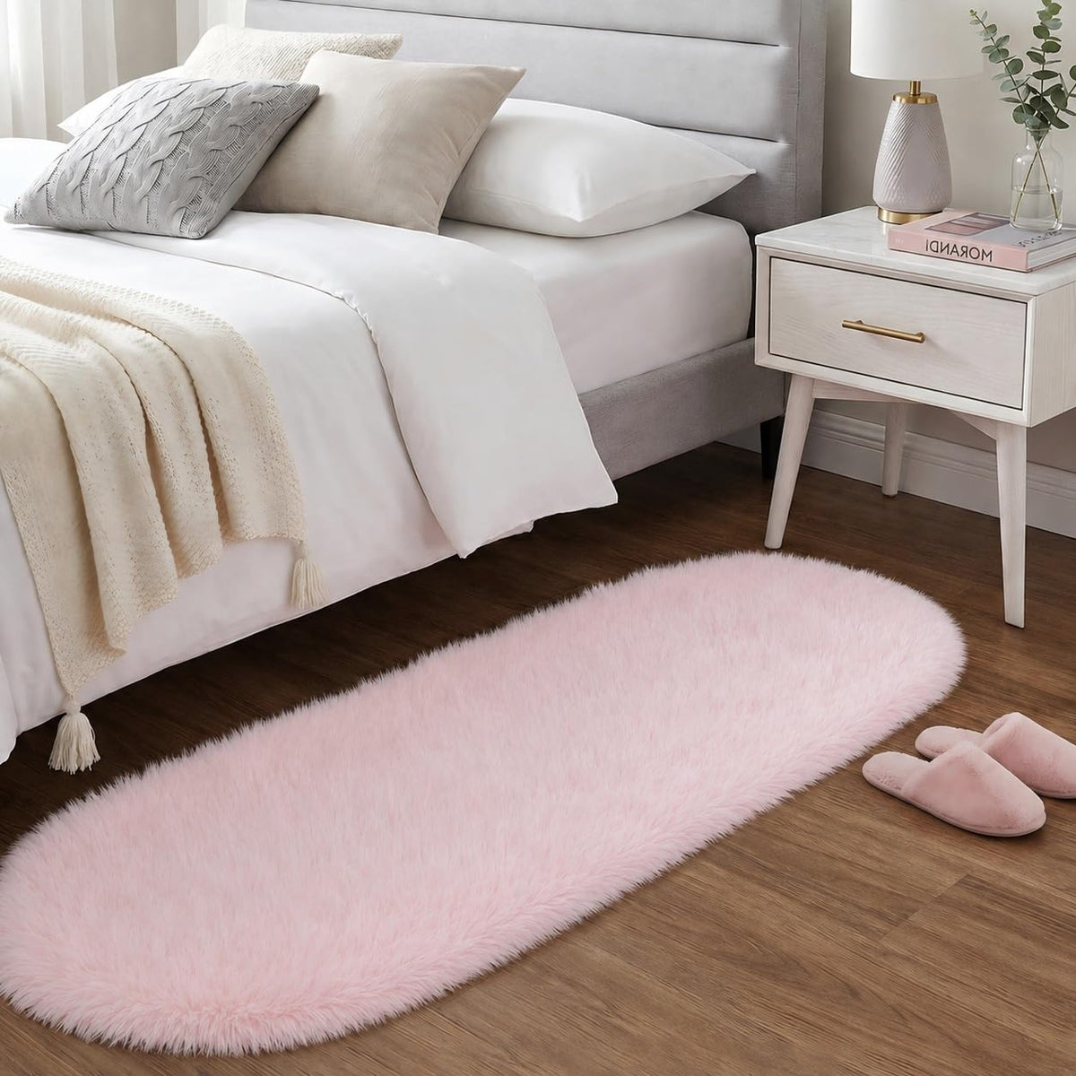 8x10 Ft Cream White Fluffy Area Rug for Living Room, Washable