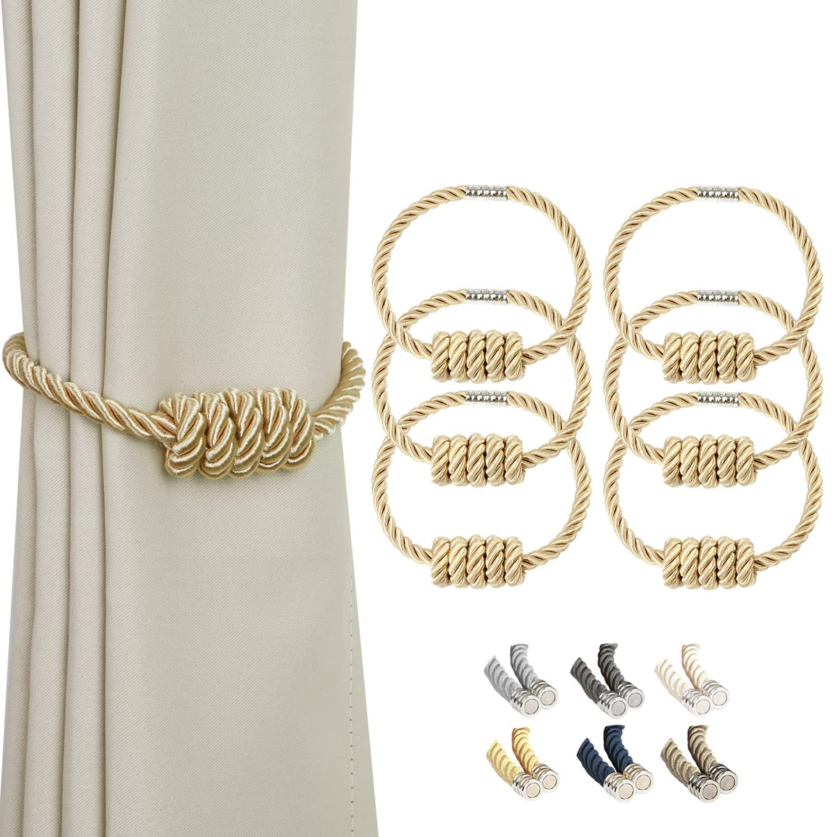 BEL AVENIR Magnetic Jute Curtain Tiebacks 2 Pack Hand-Woven Curtain Ties