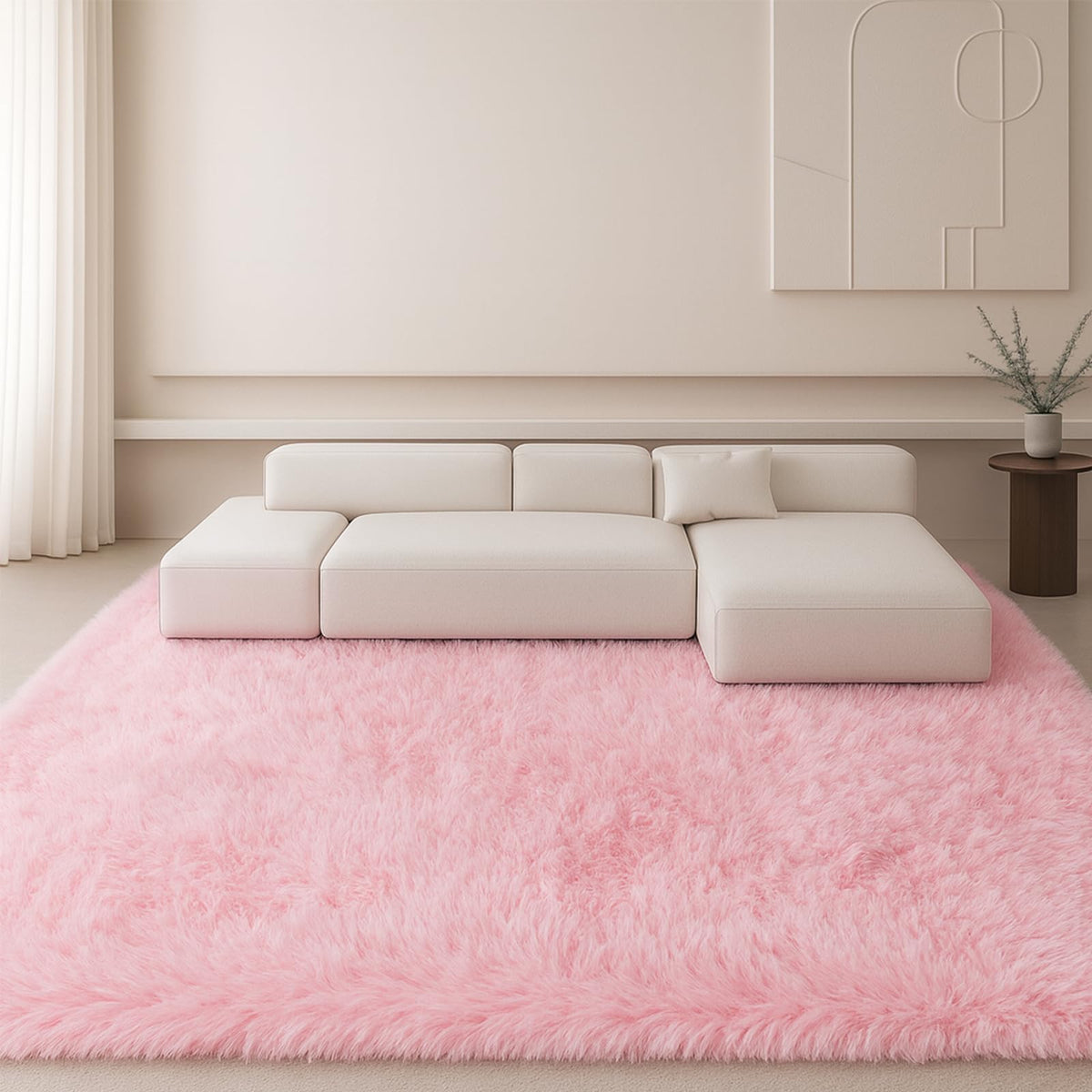 8x10 Beige Fluffy Shag Area Rug, Non-Slip Soft Carpet for Home