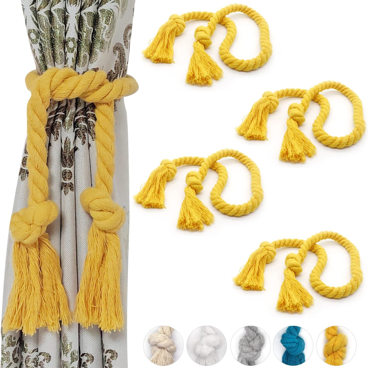 2 Pack Curtain tiebacks Rope, Outdoor Curtain Tiebacks, Natural Cotton Curtain Ties, Village Rural Rustic Farmhouse Curtain Holdbacks Curtain tie Backs Holders for Heavy Duty Drapes, Black