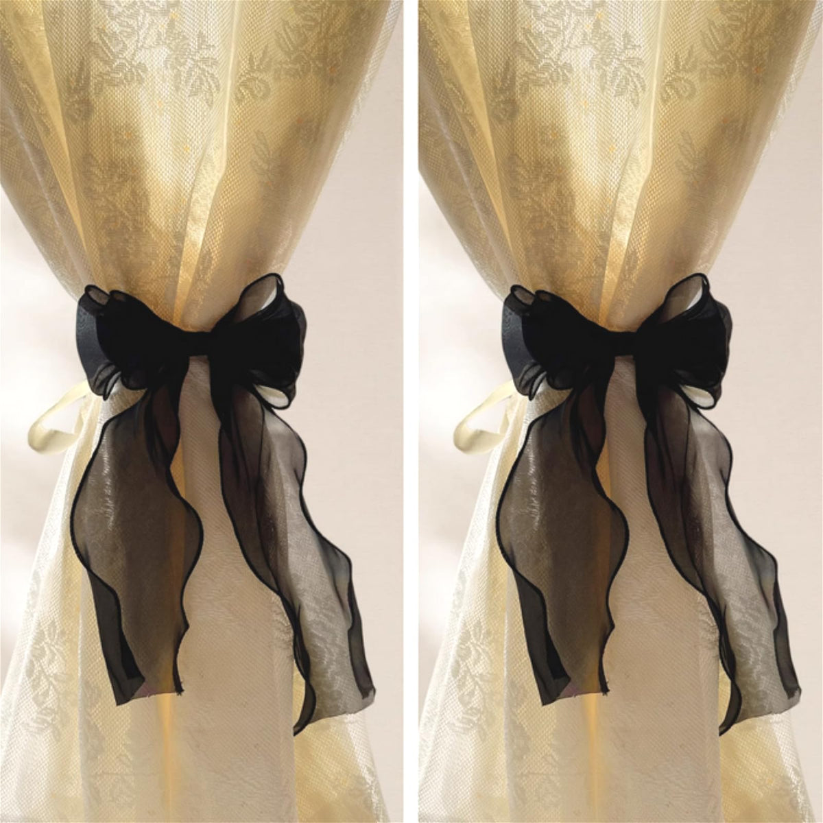 2 Pack French Silky Bow Curtain Tiebacks, Elegant Lace Ribbon for Curtains Decorative Rope Accessories Home Décor (Pink,2)