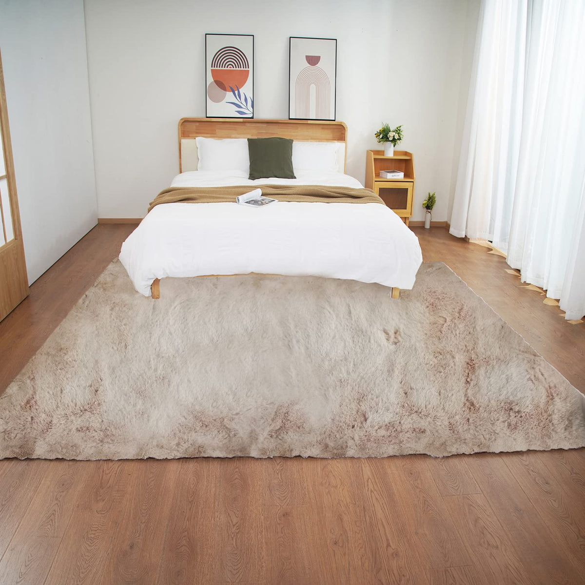 Ghouse White 8x10 Area Rug Fluffy Faux Rabbit Fur Rug White Plush Shag Rug for Living Room Bedroom, Playing Room, Nursery Room