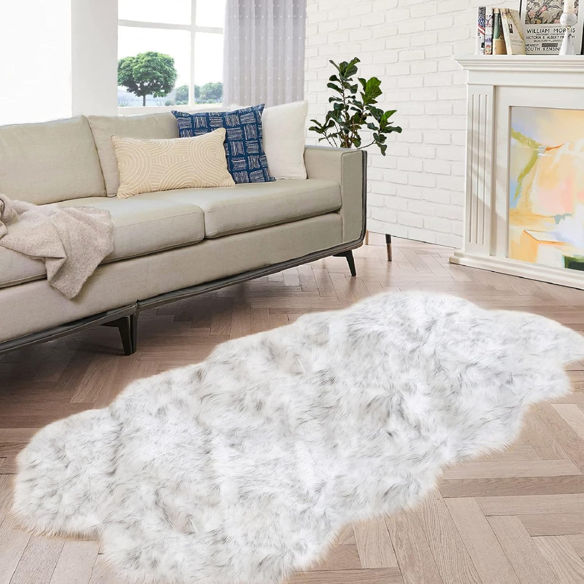ORINOVA Beige Shag Faux Sheepskin Washable 4X6 Fur Rug for Living Room Bedroom Fluffy Furry Area Rug Rectangle Nursery Decor Rug