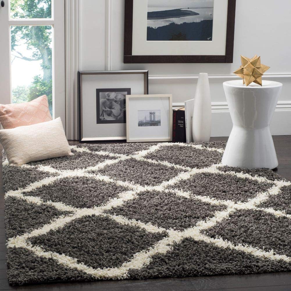 SAFAVIEH Dallas Shag Collection 8' x 10' Beige/Ivory SGD257D Trellis Non-Shedding Living Room Bedroom Dining Room Entryway Plush 1.5-inch Thick Area Rug
