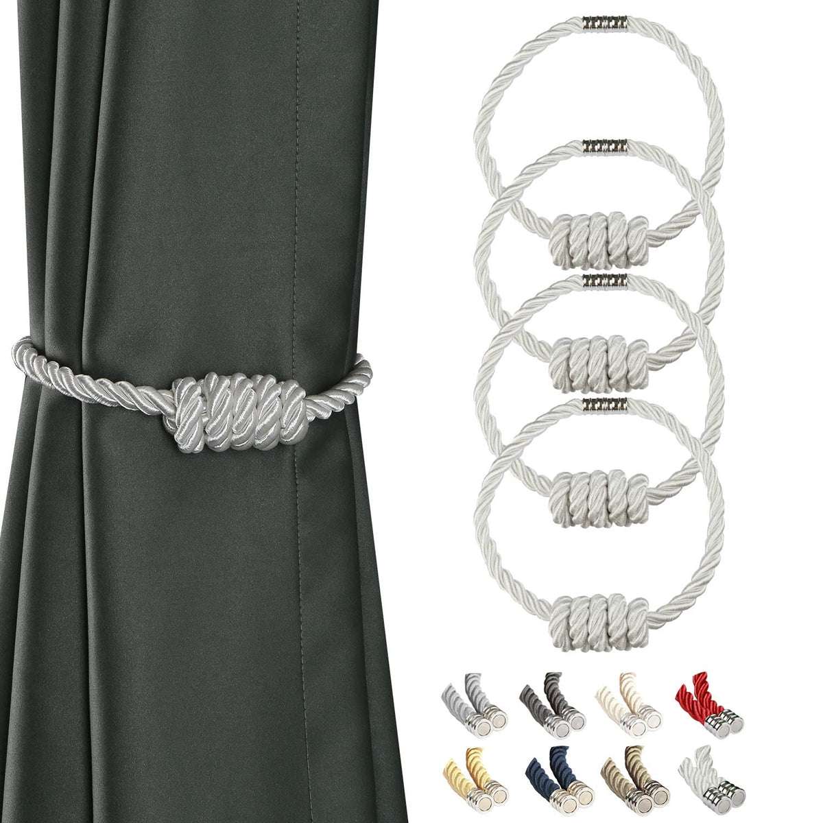 BEL AVENIR Magnetic Jute Curtain Tiebacks 2 Pack Hand-Woven Curtain Ties