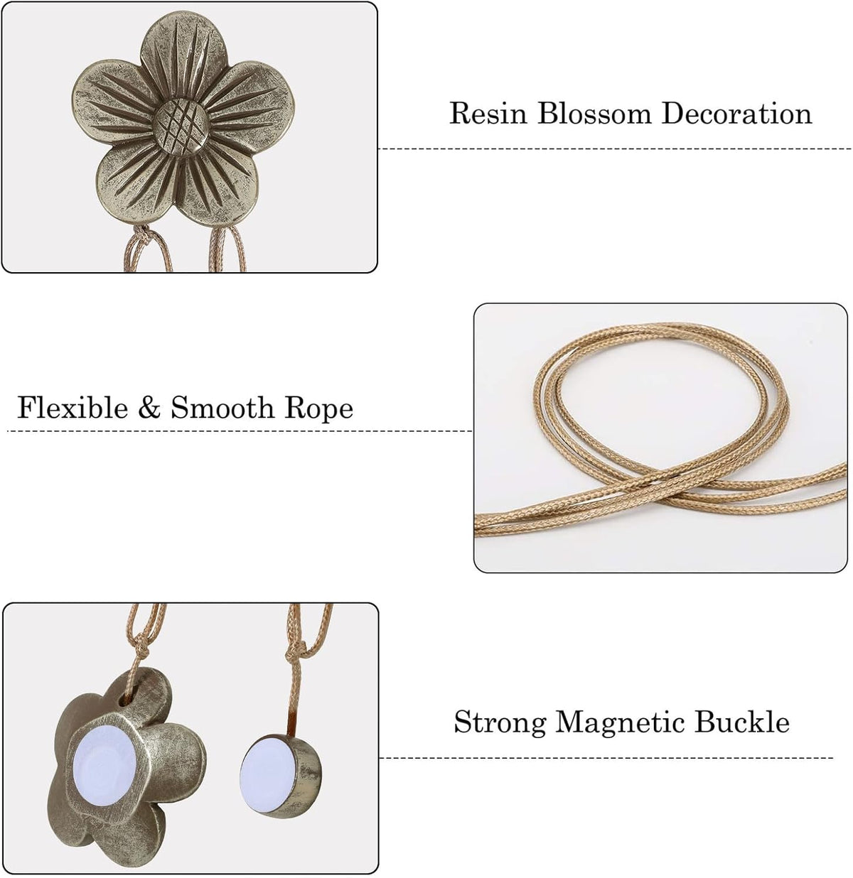 Lewondr Magnetic Curtain Tiebacks, Flower Vintage Curtain Holdbacks, Coffee
