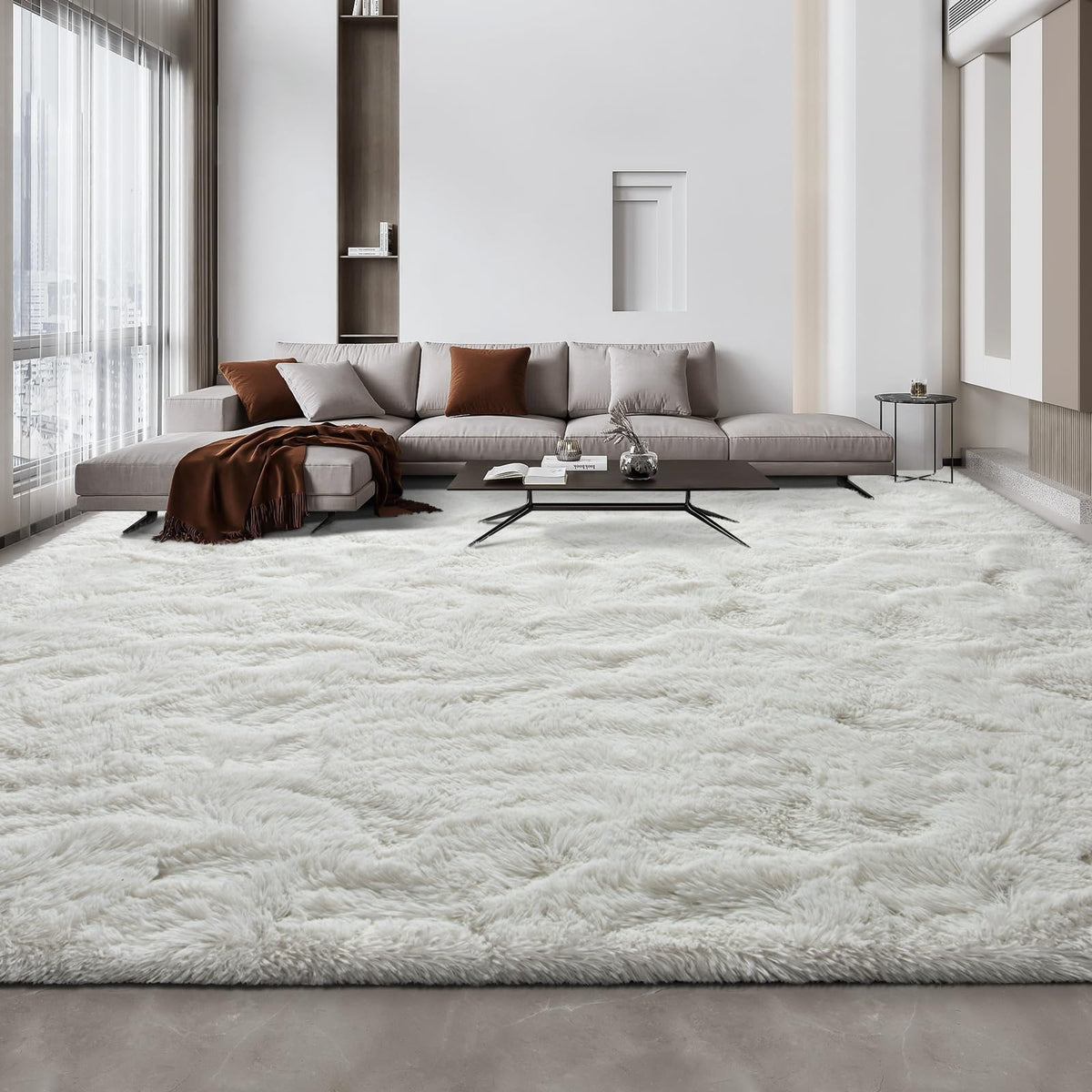 Deerhoo Large Shag Area Rugs 6 x 9, Tie-Dyed Plush Fuzzy Rugs, Dark Grey