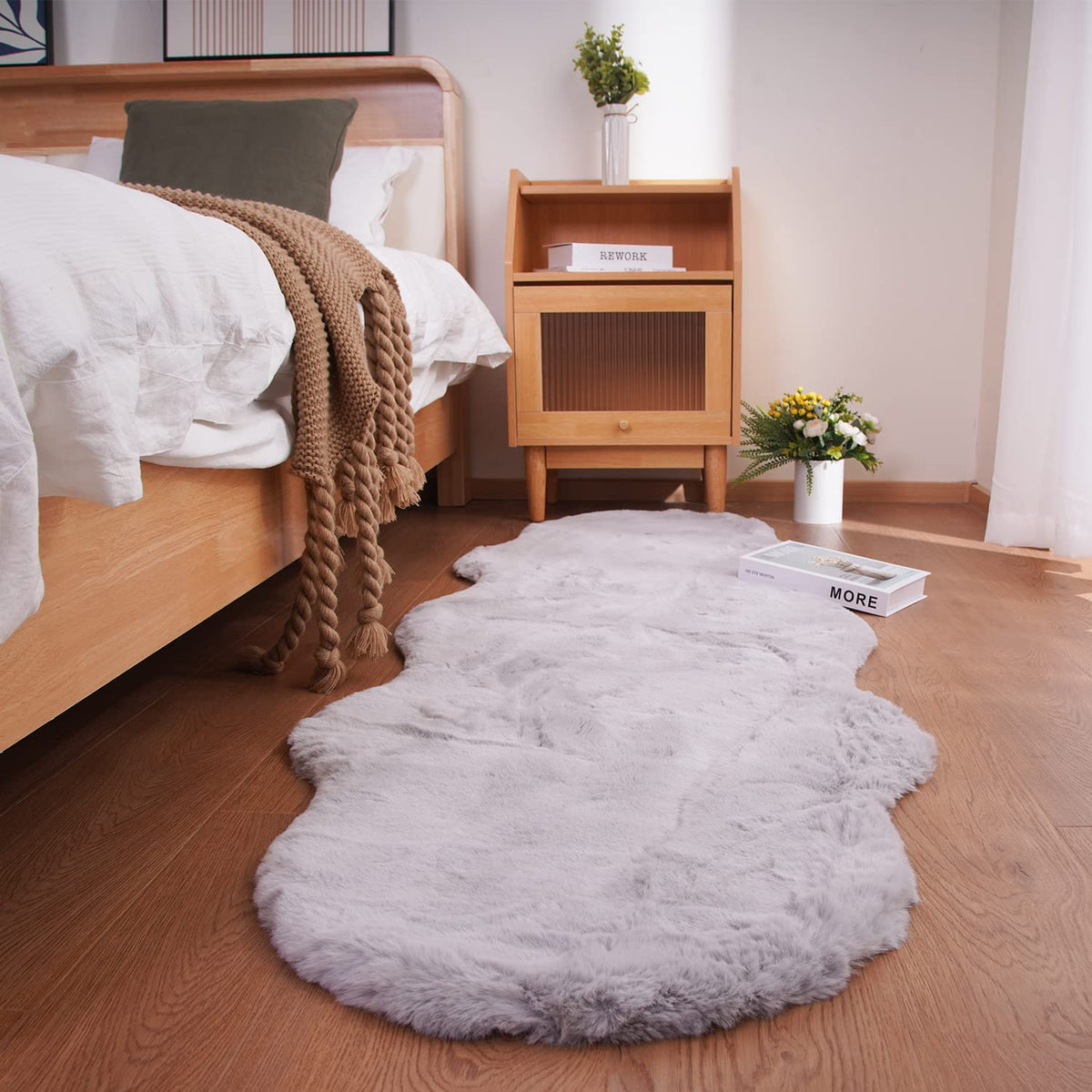 Ghouse White 8x10 Area Rug Fluffy Faux Rabbit Fur Rug White Plush Shag Rug for Living Room Bedroom, Playing Room, Nursery Room