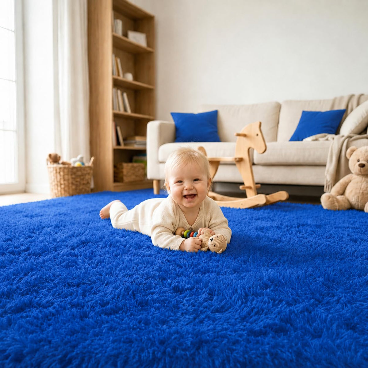 8x10 Area Rugs for Living Room, Large Fluffy Soft Shag Rug, Non-Slip Thick Fuzzy Plush Rug, Non-Shedding High Pile Furry Floor Indoor Carpet for Kids Room Nursery Dorm Home Decor(Beige)