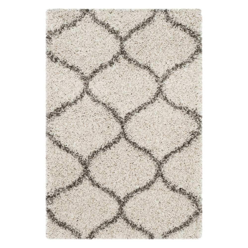 SAFAVIEH Hudson Shag Collection 9' x 12' Grey/Ivory SGH280B Moroccan Ogee Trellis Non-Shedding Living Room Bedroom Dining Room Entryway Plush 2-inch Thick Area Rug