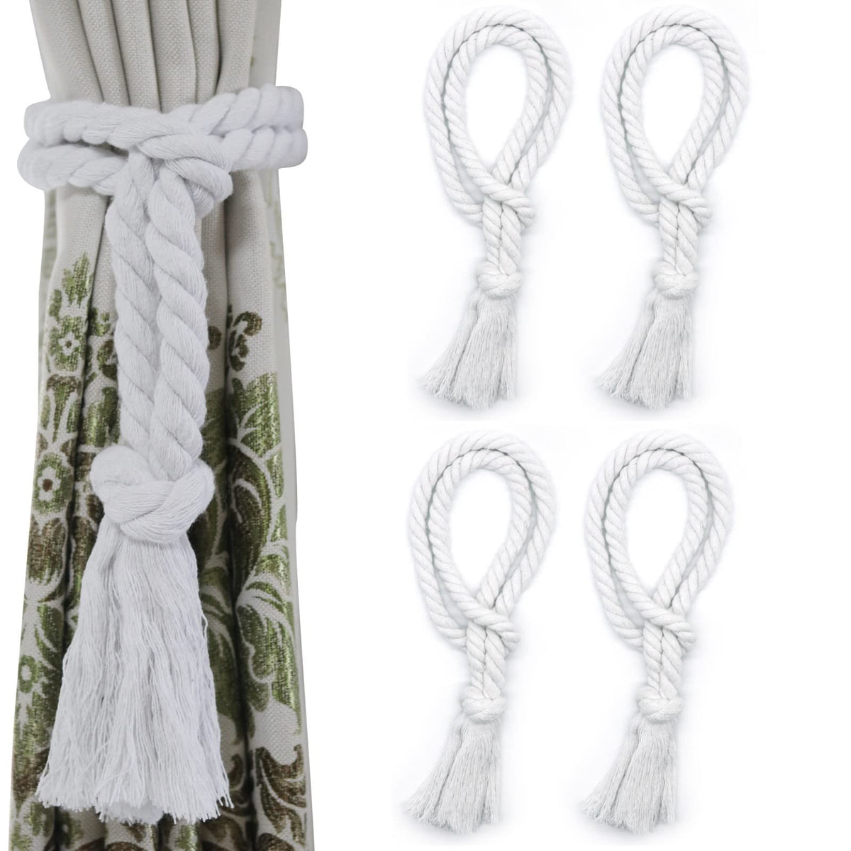 6 Pack Curtain Ties Rope, Outdoor Curtain Tiebacks for Patio Gazebo Pergola Cabana, Natural Cotton Curtain Holders, Village Rural Rustic Farmhouse Curtain Holdbacks for Drapery, Black